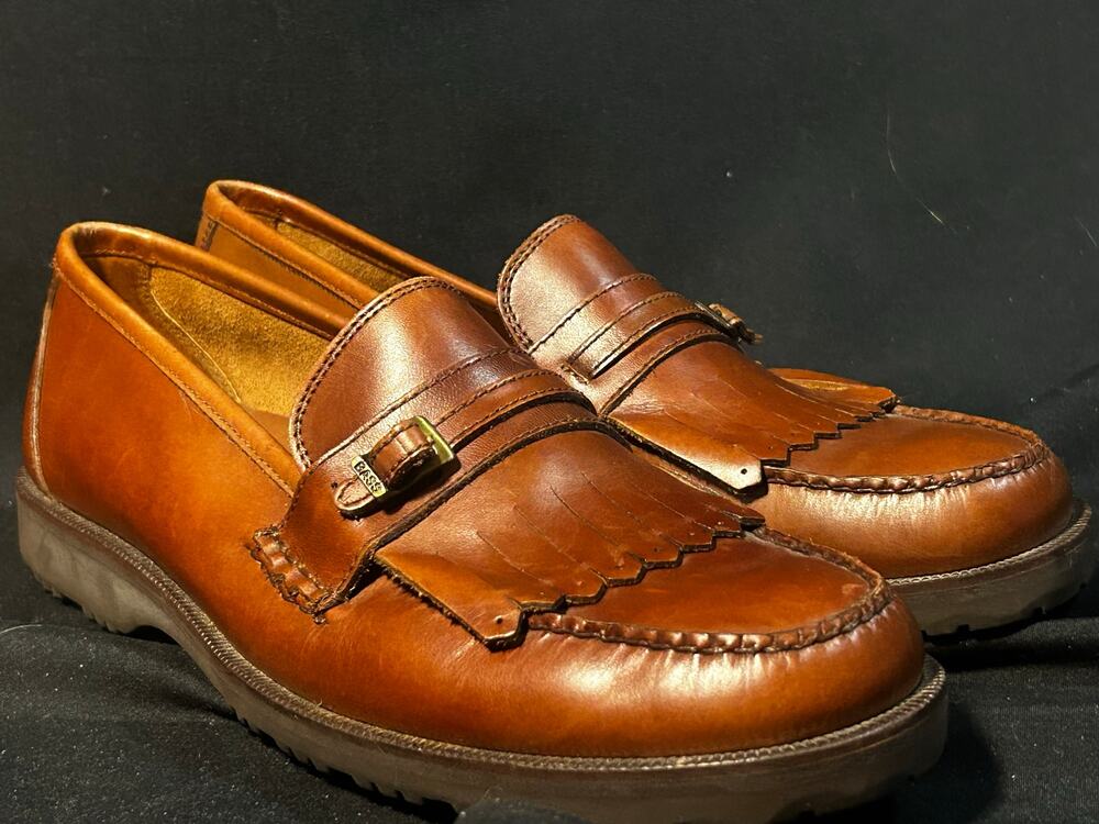 G.H. Bass Weejuns Answer Cognac Brown Leather Kiltie Buckle Loafers